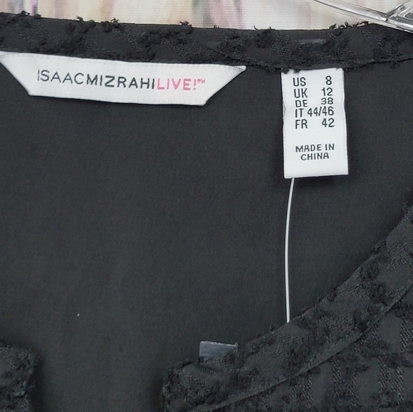 ISAAC Mizrahi Black Ladder Lace Dot Detail Blouse - Picture 9 of 14